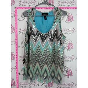 INC International Concepts sparkly Mint, Gray & Aqua Chevron Sequin Tank Top